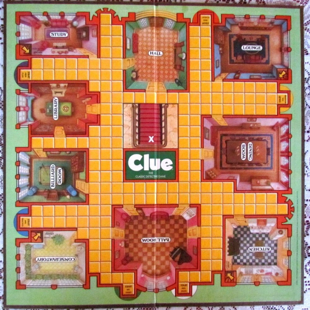 CLUE GAME BOARD - BOARD as REPLACEMENT; BOARD ONLY in EXCELLENT CON VINTAGE 1992